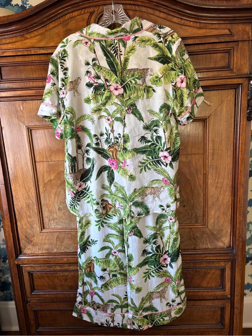Shady Lady Tropical Pajama Set Monkeys & Palms & Hibiscus Flowers Women’s Large